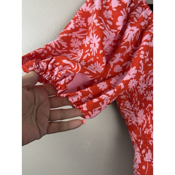 Entro Red Pink Floral Y2K Romper M Boho Romantic Grunge Festival Tiered Ruffle - Picture 5 of 11